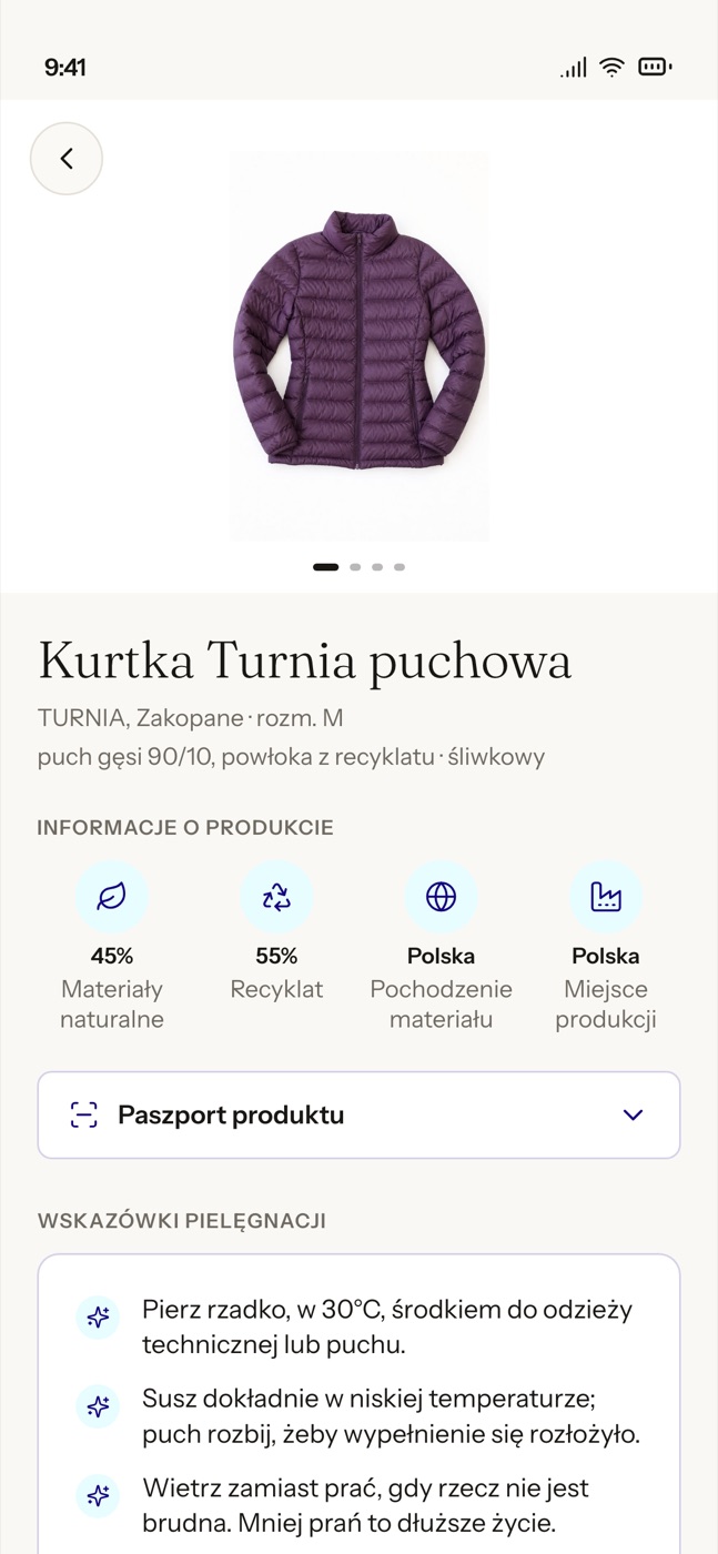 Karta kurtki w CircleApp: skład, pochodzenie materiału, miejsce produkcji i wskazówki pielęgnacji